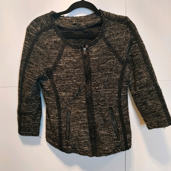 Ann Taylor Black Gray Heathered Zip Cardigan MP - Picture 1 of 6